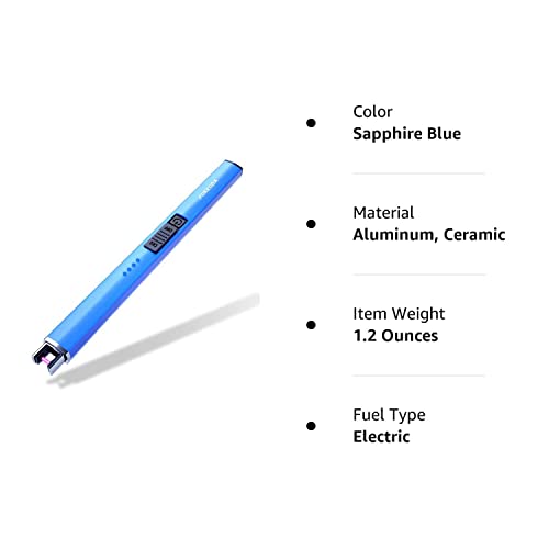 Electric Candle Lighter Plasma Arc Lighters Windproof & Flameless with USB Rechargeable Battery Double Safety Switch (Sapphire Blue)