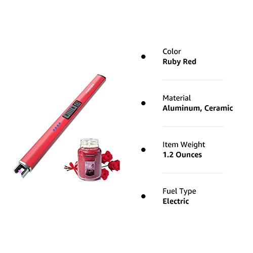 Electric Candle Lighter Plasma Arc Lighters Windproof & Flameless with USB Rechargeable Battery Double Safety Switch (Ruby Red)