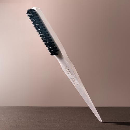 EcoTools Slick Back Hairbrush, Small Brush For The Perfect Ponytail Or Bun, Tease, Smooth, & Style Hair, Tame Frizz & Flyaways, Renewable Bamboo Handle & Vegan Boar Bristles, Cruelty-Free, 1 Count