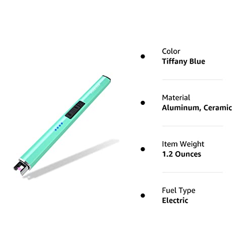 Electric Candle Lighter Plasma Arc Lighters Windproof & Flameless with USB Rechargeable Battery Double Safety Switch (Teal Blue)
