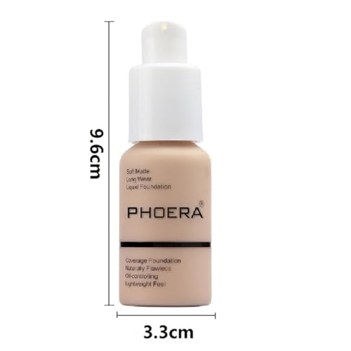 2 Pack PHOERA Foundation 101- Porcelain and102- Nude, Flawless Soft Matte Liquid Foundation 24 HR Oil Control Concealer Foundation Makeup