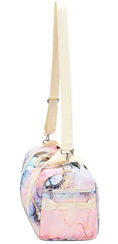 Duffle Bag for Gym Sports Women Girls Workout Travel Bag Weekender with Shoe Compartment and Wet Pocket (Marble 31 -Pink Blue)