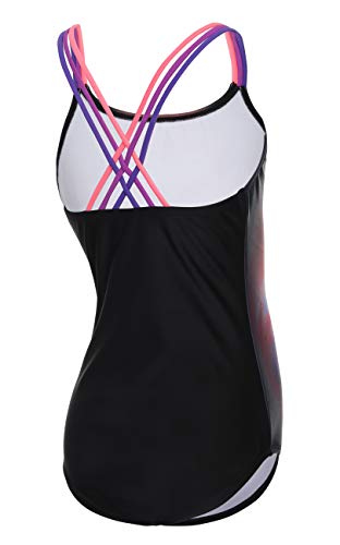 DUSISHIDAN Girls Cross Back Splice 1 Piece Swimsuit,Colorful Horse, Size 7 8