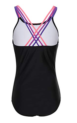 DUSISHIDAN Girls Cross Back Splice 1 Piece Swimsuit,Colorful Horse, Size 7 8