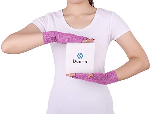 Duerer Arthritis Compression Gloves Women Men for RSI, Carpal Tunnel, Rheumatiod, Tendonitis, Fingerless Gloves for Computer Typing and Dailywork (Purple, S)
