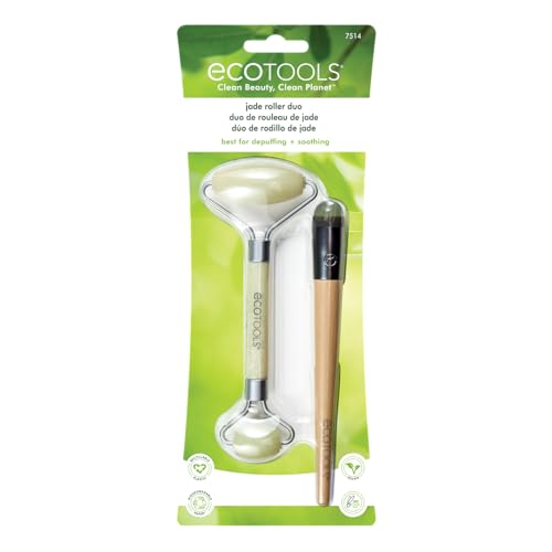EcoTools Beauty Skin Care Tool Jade Facial Roller and Eye Roller Duo, Face Roller and Massager, Skincare and Sculpting Tool, Reduces Under Eye Puffiness and Dark Circles, 2 Piece Set