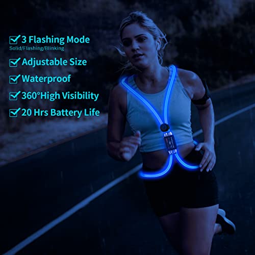 esonstyle LED Reflective Vest Rechargeable Running Light for Runners High Visibility Safety Vest for Running,Cycling or Walking (Blue 1)