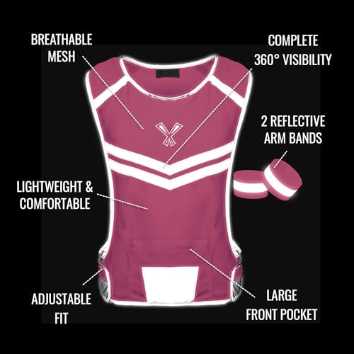 247 Viz Running Reflective Vest with Inside Pocket and 2 Bands, High Visibility Reflective Running Gear Safety Vest Straps for Men Women Kids for Night Running Walking Cycling