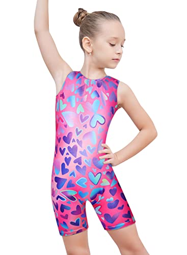 EQSJIU Gymnastics Shorts For Girls Rose Red Heart Golden Shiny Kids Gymnastics Leotards For Girls 5/6 Years Little Students