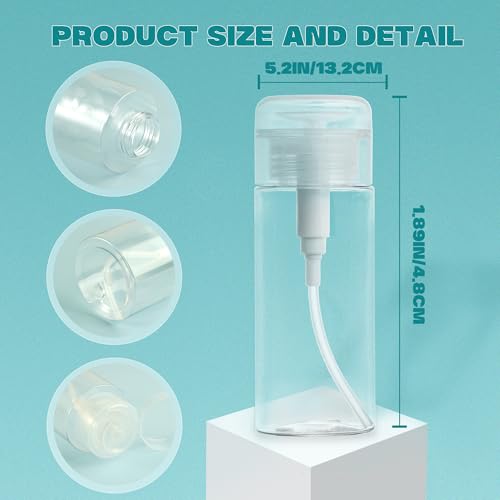 3 Pack Push Down Pump Dispenser,Clear Push Top Empty Bottles with DIY Stickers for Alcohol,Nail Polish,Makeup Remover,Toner (150ml)
