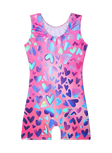EQSJIU Gymnastics Shorts For Girls Rose Red Heart Golden Shiny Kids Gymnastics Leotards For Girls 5/6 Years Little Students