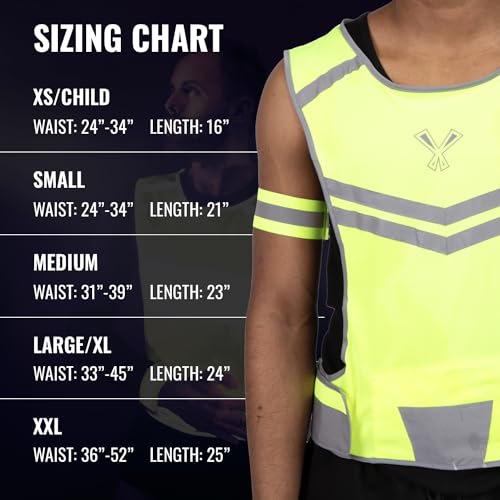 247 Viz Running Reflective Vest with Inside Pocket and 2 Bands, High Visibility Reflective Running Gear Safety Vest Straps for Men Women Kids for Night Running Walking Cycling