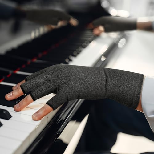 Duerer Arthritis Compression Gloves Women Men for RSI, Carpal Tunnel, Rheumatiod, Tendonitis, Fingerless Gloves for Computer Typing and Dailywork (Black, S)