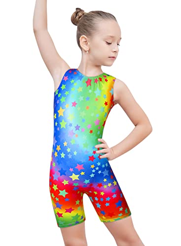 EQSJIU Gymnastics Shorts For Girls Rainbow Stars Shiny Kids Gymnastics Leotards For Girls 5/6 Years Little Students