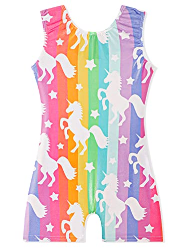 EQSJIU Girls Gymnastics Outfit Unicorn Rainbow Stripe Stars Shiny Sparkle Gymnastics Leotards For Girls 5/6 Years Primary Gym Class