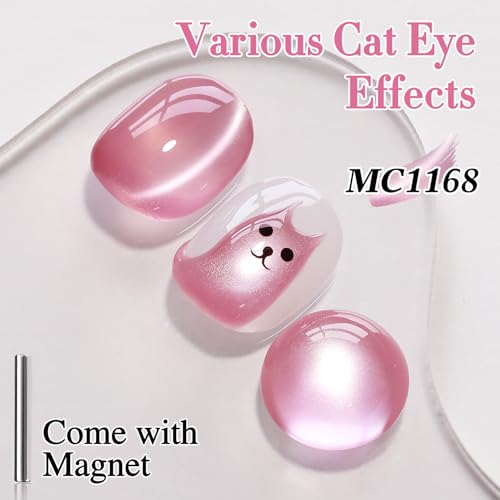 Double Rhythm 15ML Glass Cat Eye Gel Polish with Magnet Same Color Same Bottle Holographic Glitter Shimmer Salon Soak Off Magnetic Nail at Home (Lilac Pink-MC1168)