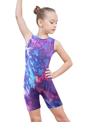 EQSJIU Kids Leotards Gymnastics 5t Size 5-6 Years Old Toddler Girls Outfits Apparel Biketard Tie Dye Blue Purple Pink Sparkle