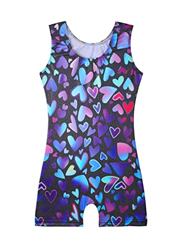 EQSJIU Gymnastics Shorts For Girls Blue Heart Shiny Kids Gymnastics Leotards For Girls 5/6 Years Little Students