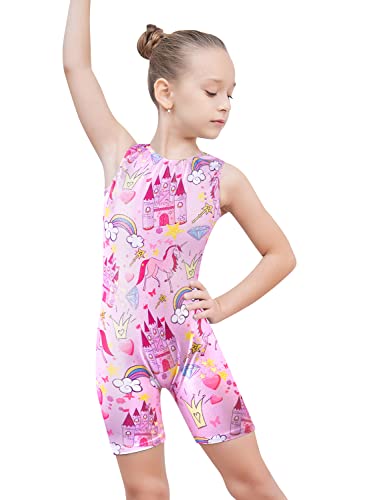 EQSJIU Leotards For Girls Gymnastics With Shorts Sparkle Unicorn 5t Size 5-6 Years Old 5-6x Castle Hot Pink Rainbow Outfits Apparel Biketard