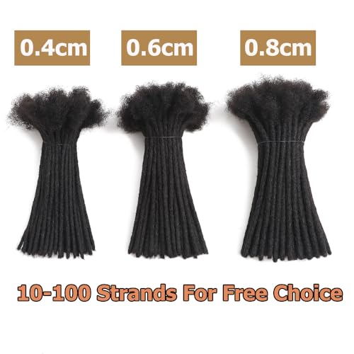 Dreadlock Extensions Human Hair 10-100 Strands 100% Full Handmade Permanent Loc Extension Human Hair for Women/Men/Kids Can Be Dyed Bleached Curled Twisted (0.4cm 1B, 10 inch 10 Strands)