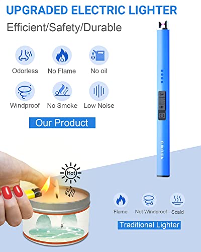 Electric Candle Lighter Plasma Arc Lighters Windproof & Flameless with USB Rechargeable Battery Double Safety Switch (Sapphire Blue)