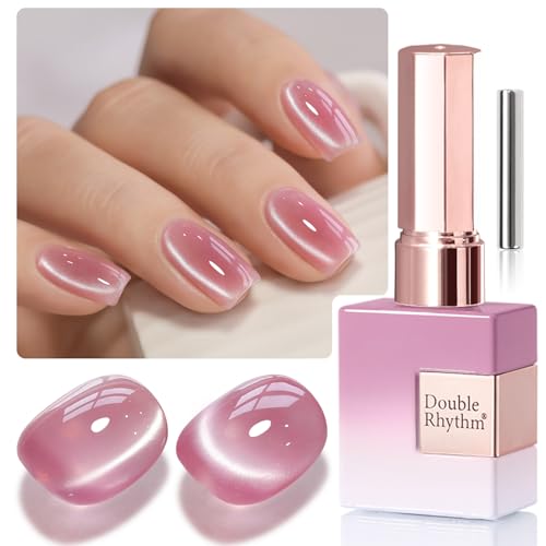 Double Rhythm 15ML Glass Cat Eye Gel Polish with Magnet Same Color Same Bottle Holographic Glitter Shimmer Salon Soak Off Magnetic Nail at Home (Lilac Pink-MC1168)