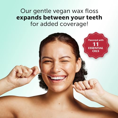 Eco-Dent VeganFloss Dental Floss, Waxed, Cranberry-Aloe - Floss with Vegan Plant-Based Wax, Recyclable Cardboard Packaging, 100 Yds + DailyRinse Single-Use Pack