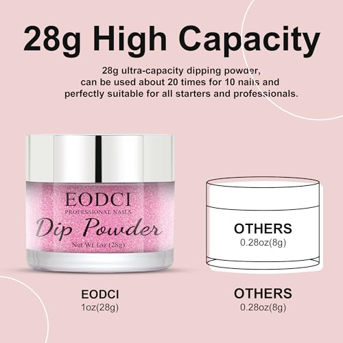 EODCI Dip Powder Reflective Hot Pink Glitter Nail Dipping Powder French Powder Glitter Nail Art Starter Manicure Salon DIY at Home No Needed Nail Lamp Curing Odor-Free&Long-Lasting 1 Oz