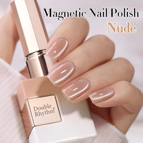 Double Rhythm 15ML Glass Cat Eye Gel Polish with Magnet Same Color Same Bottle Holographic Glitter Shimmer Salon Soak Off Magnetic Nail at Home (Nude-MC1167)