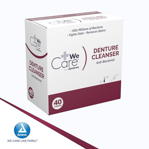 Dynarex Denture Cleanser Tablets - Reduce Odors & Stains - Individually Wrapped, Peppermint Denture Cleaning Tablets - Box of 40 Tablets