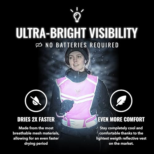 247 Viz Running Reflective Vest with Inside Pocket and 2 Bands, High Visibility Reflective Running Gear Safety Vest Straps for Men Women Kids for Night Running Walking Cycling