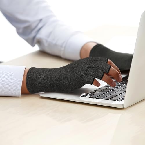 Duerer Arthritis Compression Gloves Women Men for RSI, Carpal Tunnel, Rheumatiod, Tendonitis, Fingerless Gloves for Computer Typing and Dailywork (Black, S)