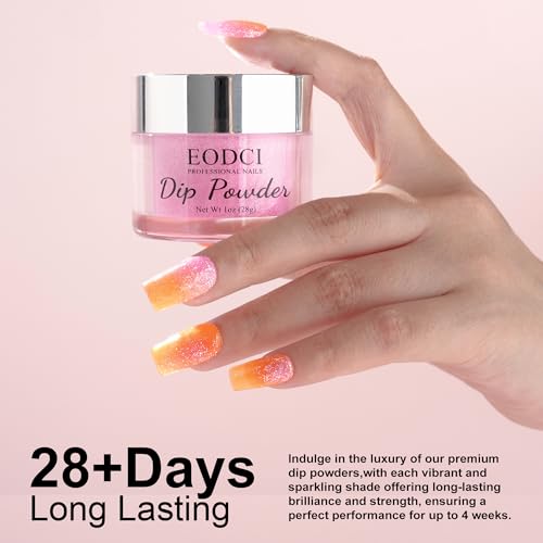 EODCI Dip Powder Reflective Hot Pink Glitter Nail Dipping Powder French Powder Glitter Nail Art Starter Manicure Salon DIY at Home No Needed Nail Lamp Curing Odor-Free&Long-Lasting 1 Oz