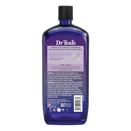 Dr Teal's Foaming Bath with Pure Epsom Salt, Sleep Blend with Melatonin, Lavender & Chamomile Essential Oils, 34 fl oz (Pack of 2) (Packaging May Vary)