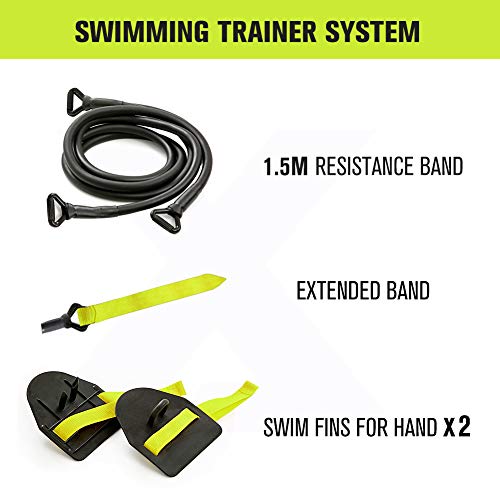 Dryland Powercord with Paddles,Swimming Arm Strength Trainer, Professional Freestyle Swimming Resistance Exercise Bands Set