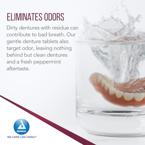 Dynarex Denture Cleanser Tablets - Reduce Odors & Stains - Individually Wrapped, Peppermint Denture Cleaning Tablets - Box of 40 Tablets