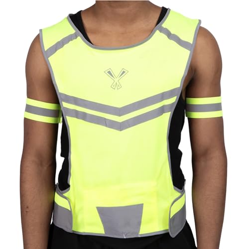 247 Viz Running Reflective Vest with Inside Pocket and 2 Bands, High Visibility Reflective Running Gear Safety Vest Straps for Men Women Kids for Night Running Walking Cycling