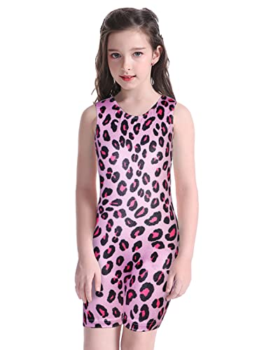 EQSJIU Leotard For Children Girls Gymnastics Leopard Pink Black Cute Shiny Sparkle Tumbling Outfits For Girls 8-9 Years
