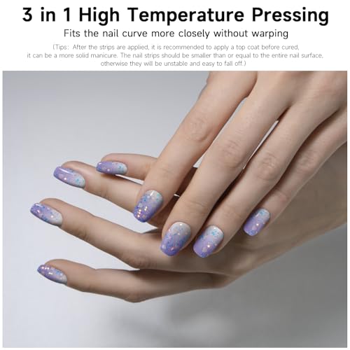 DUKASOU Semi Cured Gel Nail Strips, 28pcs Gradient Love Gel Nail Strips Work with Any UV Light, Gel Nail Stickers Full Nail Wraps for Women Girls Kids DIY Gift, Include Prep Pads, Nail File&Wood Stick