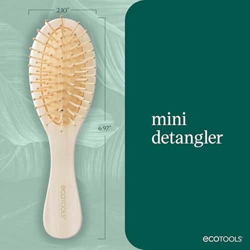 EcoTools Mini Detangler Hairbrush, Brush For Wet Or Dry Hair, Heat Resistant, Mini Hairbrush Gently Detangles & Styles, Travel-Size Paddle Brush, Renewable Bamboo, Vegan & Cruelty-Free, 1 Count