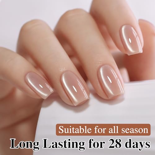 Double Rhythm 15ML Glass Cat Eye Gel Polish with Magnet Same Color Same Bottle Holographic Glitter Shimmer Salon Soak Off Magnetic Nail at Home (Nude-MC1167)