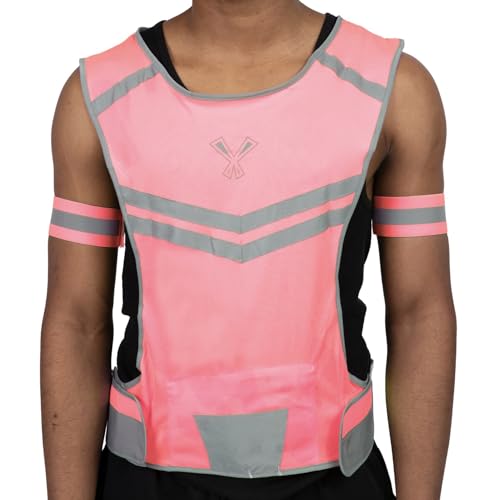 247 Viz Running Reflective Vest with Inside Pocket and 2 Bands, High Visibility Reflective Running Gear Safety Vest Straps for Men Women Kids for Night Running Walking Cycling