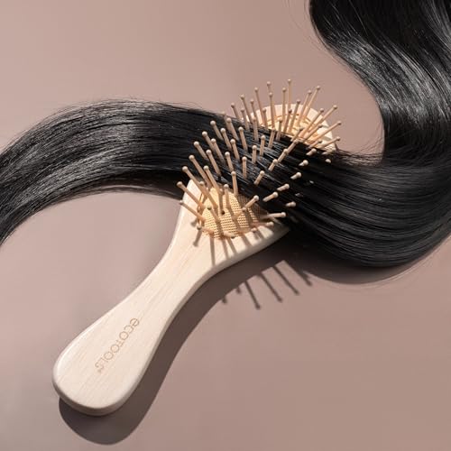 EcoTools Mini Detangler Hairbrush, Brush For Wet Or Dry Hair, Heat Resistant, Mini Hairbrush Gently Detangles & Styles, Travel-Size Paddle Brush, Renewable Bamboo, Vegan & Cruelty-Free, 1 Count