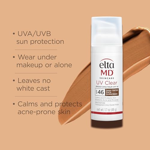 EltaMD UV Clear Deep Tinted Sunscreen for Face SPF 46, With Zinc Oxide, Oil-Free, Lightweight, For Acne-Prone Sensitive Skin, Dermatologist Recommended, 1.7 oz