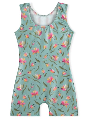 EQSJIU Dance Leotards For Toddler Girls Aqua Flower Girls Gymnastics Unitard 5-6 Years