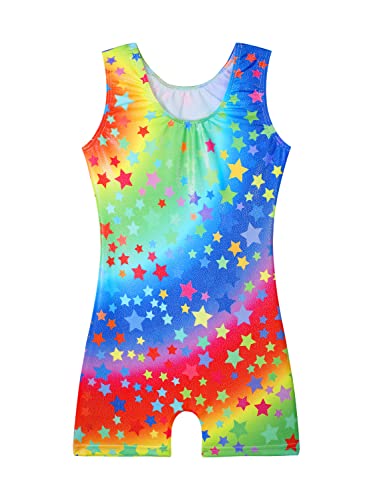 EQSJIU Gymnastics Shorts For Girls Rainbow Stars Shiny Kids Gymnastics Leotards For Girls 5/6 Years Little Students