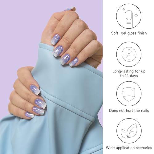 DUKASOU Semi Cured Gel Nail Strips, 28pcs Gradient Love Gel Nail Strips Work with Any UV Light, Gel Nail Stickers Full Nail Wraps for Women Girls Kids DIY Gift, Include Prep Pads, Nail File&Wood Stick