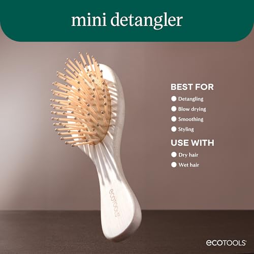 EcoTools Mini Detangler Hairbrush, Brush For Wet Or Dry Hair, Heat Resistant, Mini Hairbrush Gently Detangles & Styles, Travel-Size Paddle Brush, Renewable Bamboo, Vegan & Cruelty-Free, 1 Count