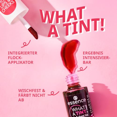 essence | What a Tint! Lip & Cheek Tint | Long-Lasting Liquid Blush & Lip Stain | Non-Sticky & Kiss-Proof | Vegan & Cruelty Free