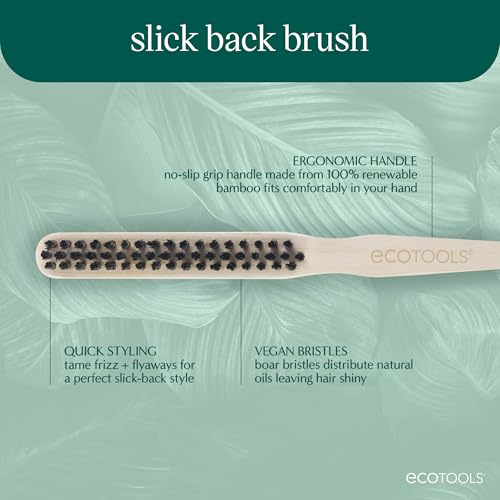 EcoTools Slick Back Hairbrush, Small Brush For The Perfect Ponytail Or Bun, Tease, Smooth, & Style Hair, Tame Frizz & Flyaways, Renewable Bamboo Handle & Vegan Boar Bristles, Cruelty-Free, 1 Count